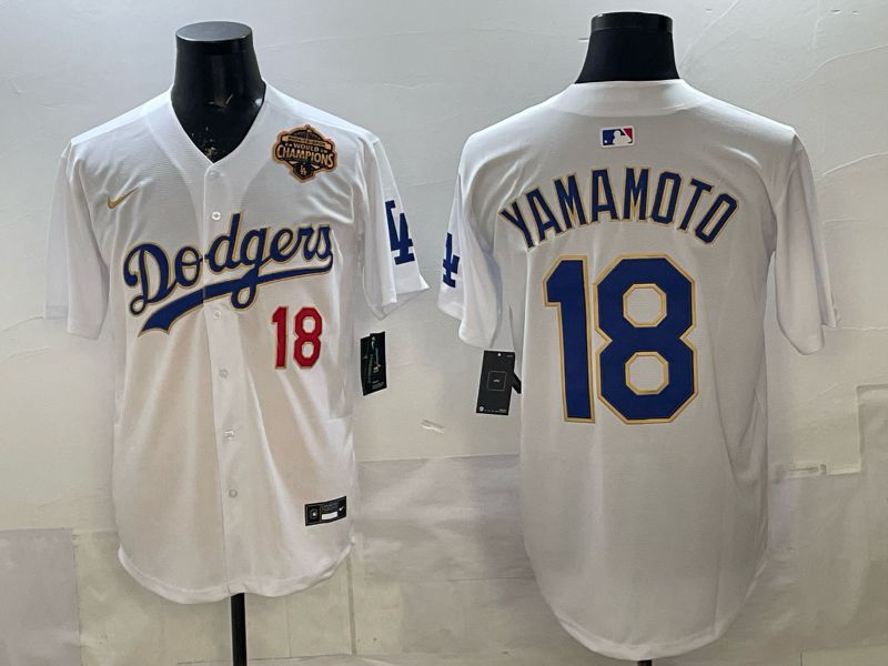 Men Los Angeles Dodgers #18 Yamamoto White blue Game 2026 Nike MLB Jersey 006->los angeles dodgers->MLB Jersey